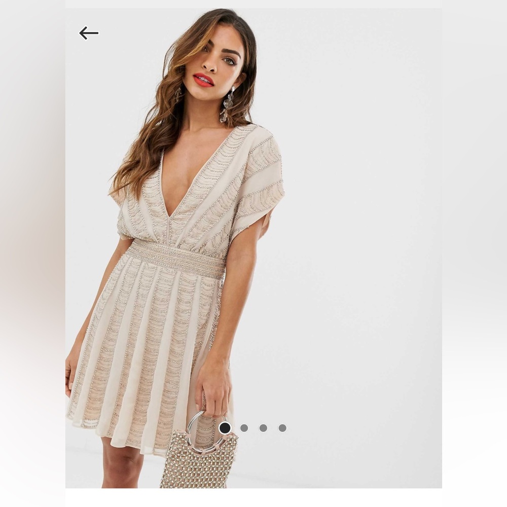 NWT ASOS Cream Beaded Mini Dress - Size 16